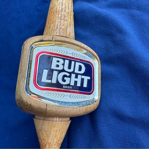 VTG BUD Light Beer Tap Wooden Handle 3 Sided Budweiser 12" L Metal End Spout - Picture 2 of 7